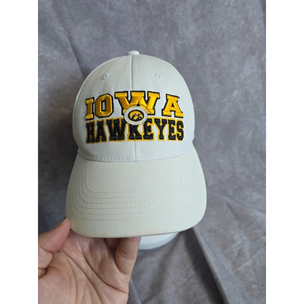 Iowa Hawkeyes Top Of The World Hat Cap White Embroidered Arched Spellout NCAA